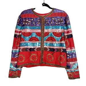 Night Vogue Artisan Silk Beaded Jacket Boho Luxe Festival Statement Size M